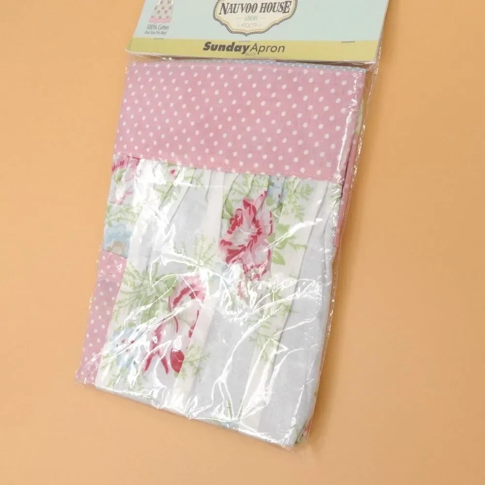 Sunday Apron Blue Roses Polka Dots Print Cotton Retro Ladies Cottage